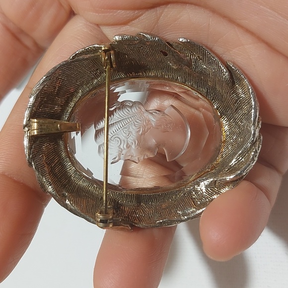 Vtg Victorian Carved Intaglio Glass Cameo Silver Tone Frame Brooch Pin Pendant - Picture 5 of 8